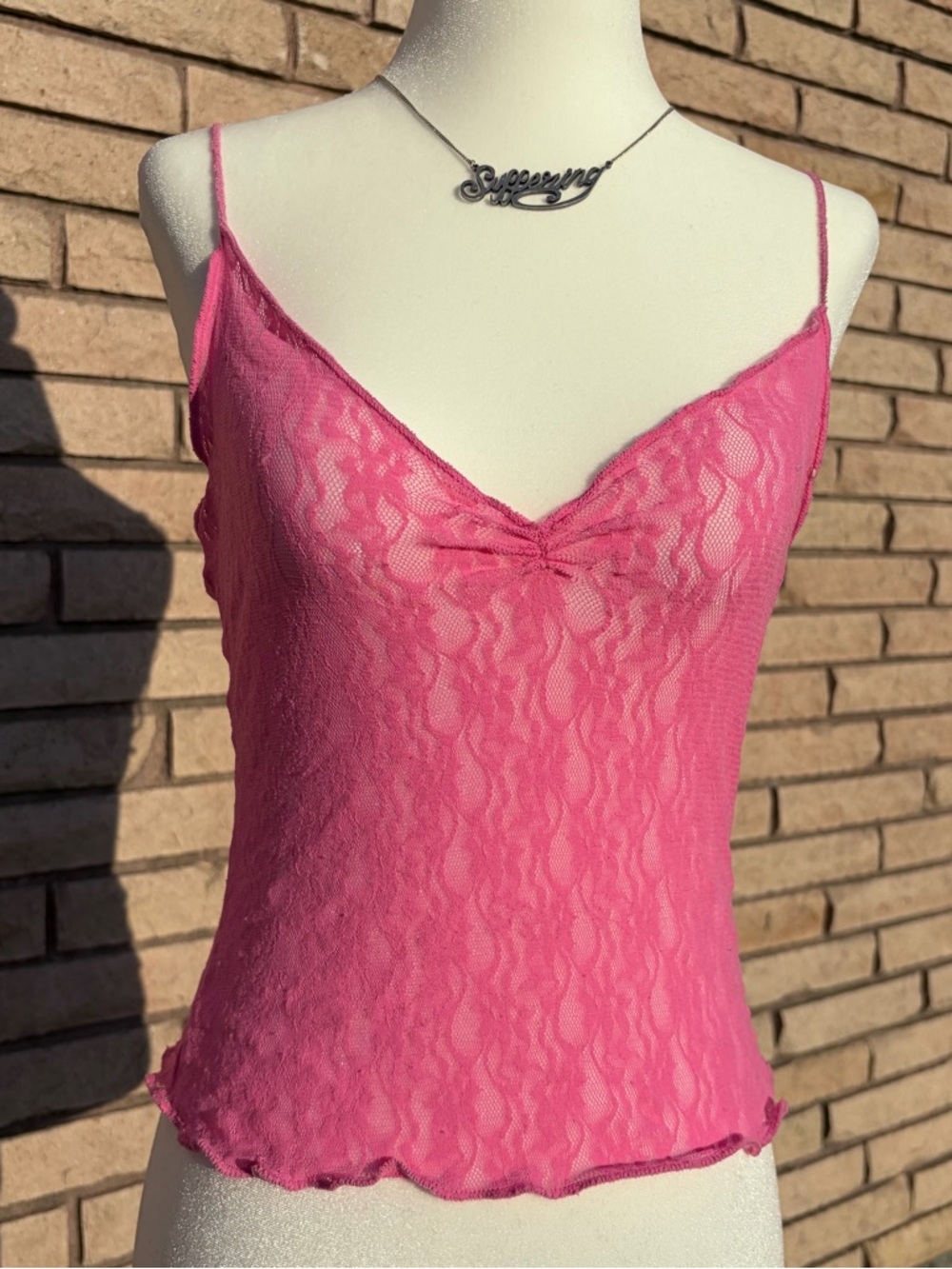 Vintage 70s Pink Lace Sheer Camisole